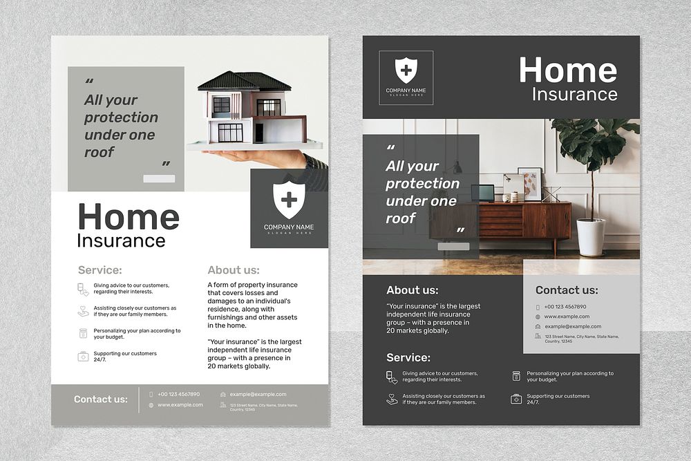 Home insurance template psd with editable text set
