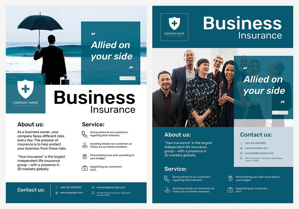 Business insurance poster template psd with editable text set