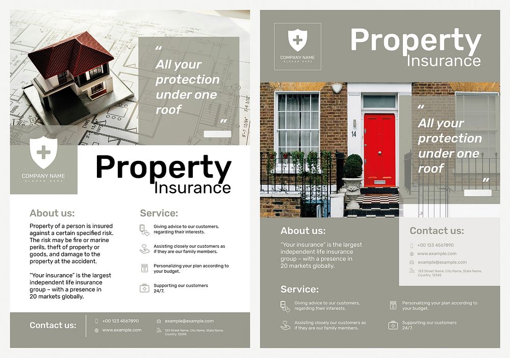 Property insurance poster template psd with editable text set