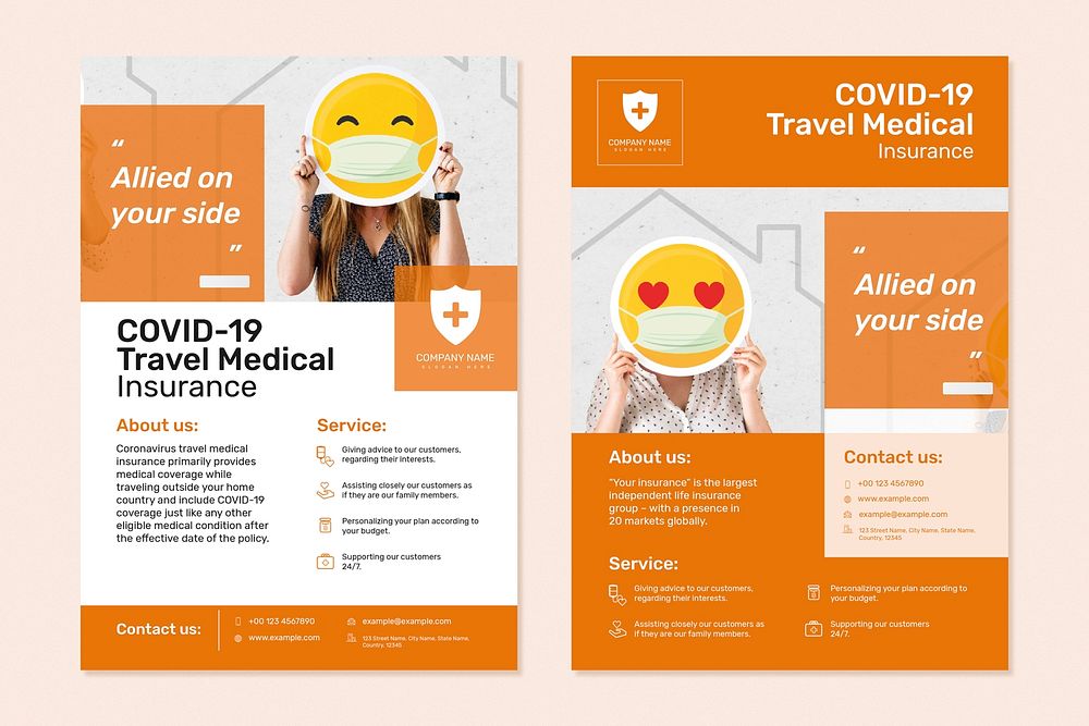Travel medical insurance template psd with editable text set
