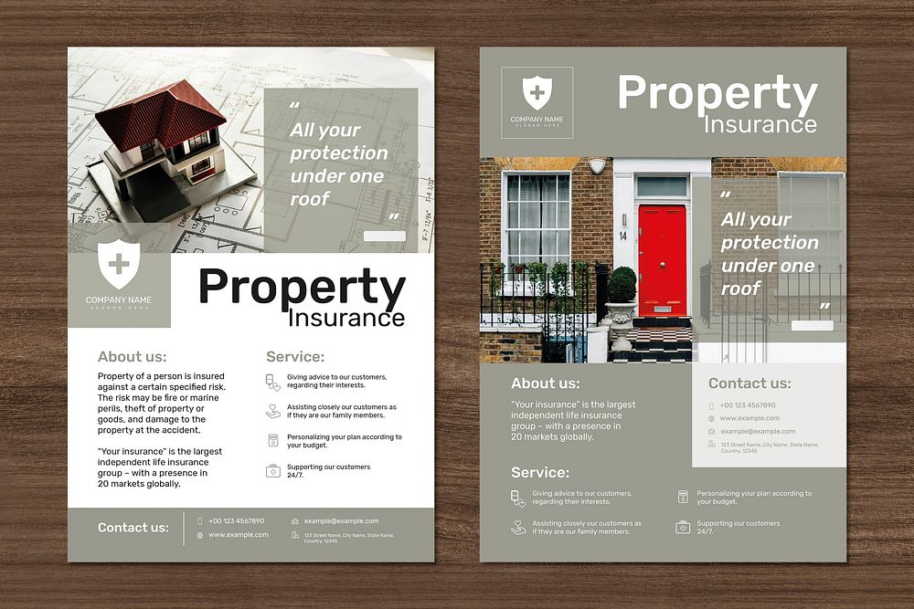 Property insurance template psd with editable text set