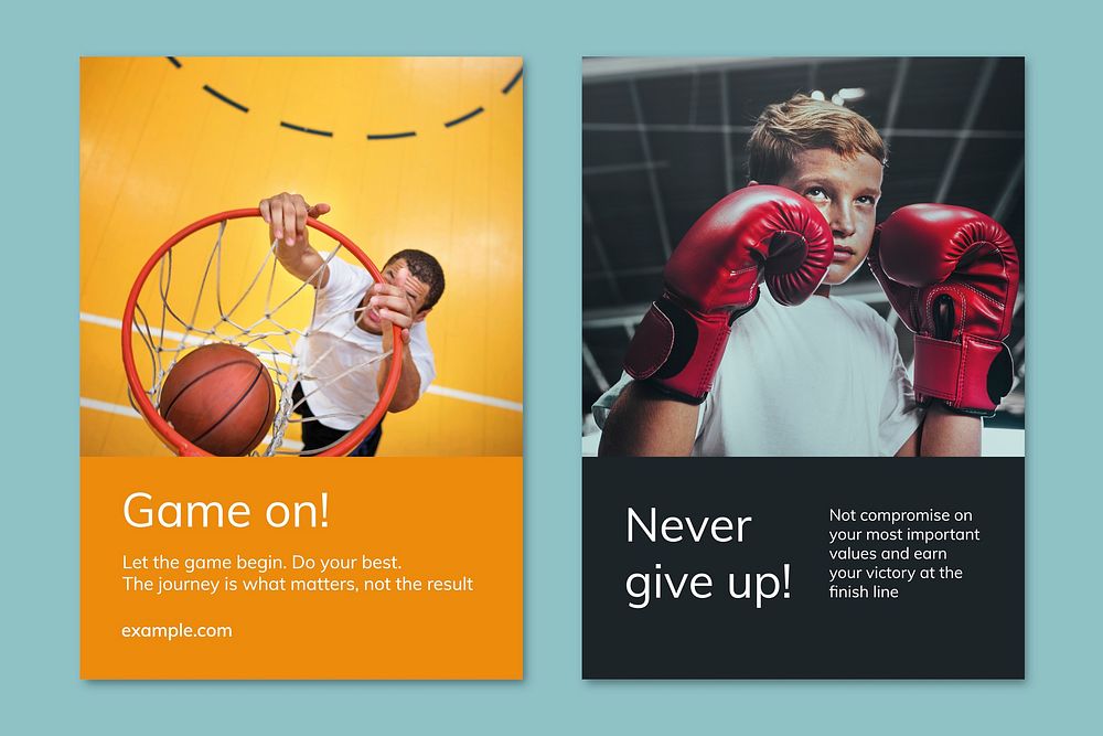Sports marketing template psd motivational quote ad poster dual set