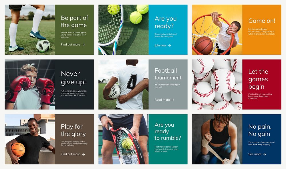 Sports marketing template vector motivational quote ad banners set