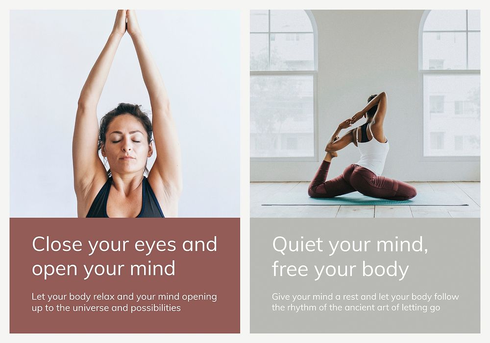 Yoga wellness marketing template psd for healthy lifestyle for ad poster dual set