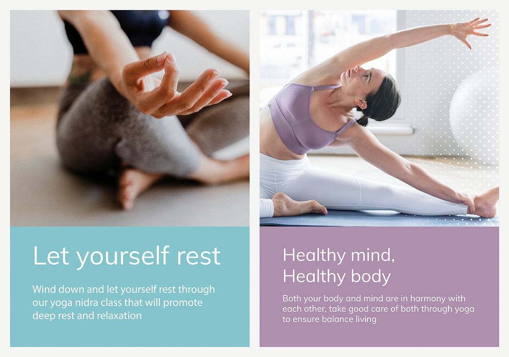 Yoga wellness marketing template vector for healthy lifestyle poster dual set