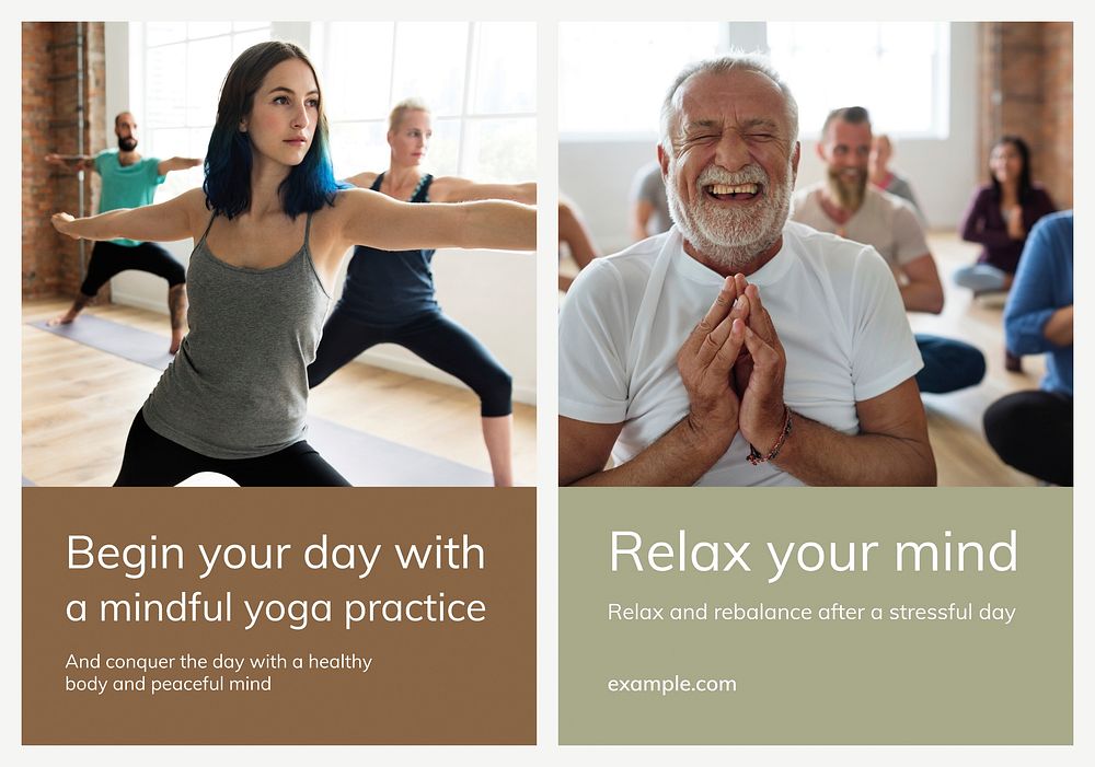 Yoga wellness marketing template psd for healthy lifestyle for ad poster dual set