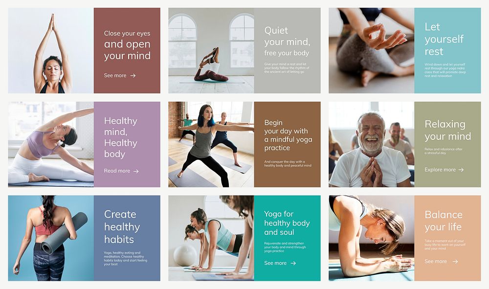 Yoga wellness marketing template vector for healthy lifestyle presentation set