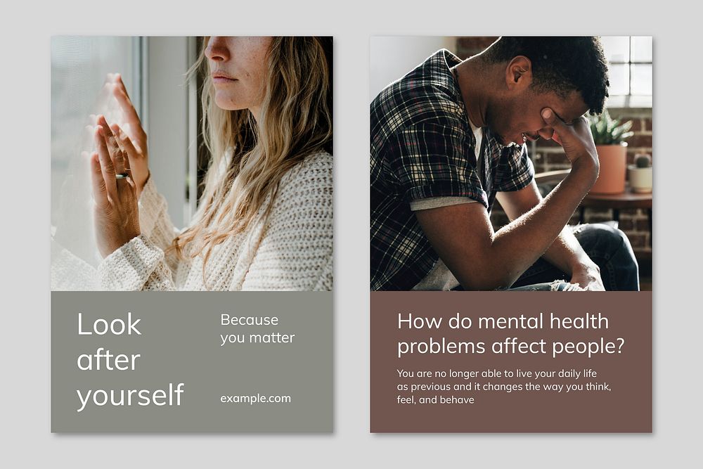 Mental health awareness template vector for support groups ad poster dual set