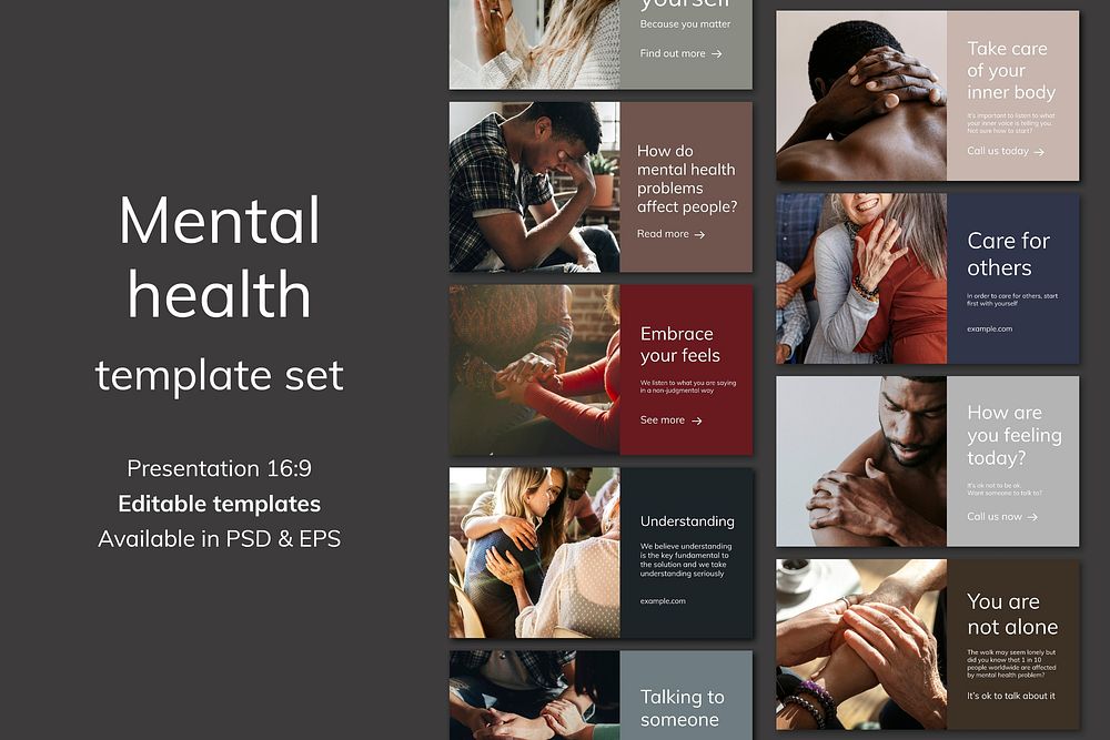 Mental health awareness template psd for support groups presentation set