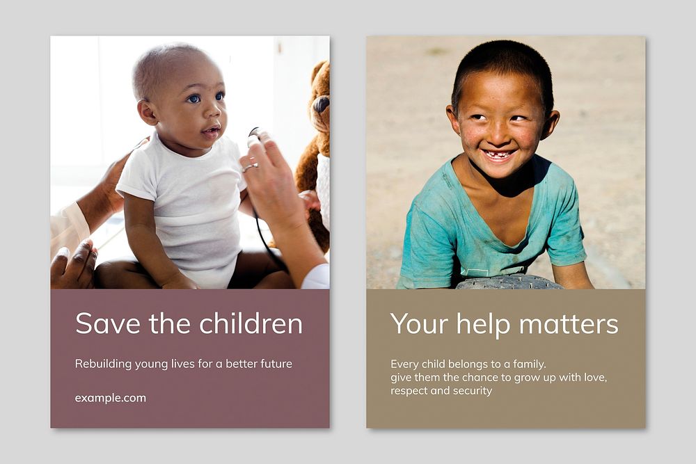 Children charity donation template psd ad poster dual set