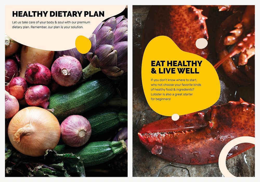 Healthy eating template psd marketing food poster set