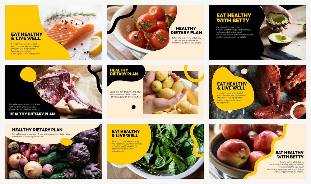 Healthy dietary plan template psd marketing food presentation set