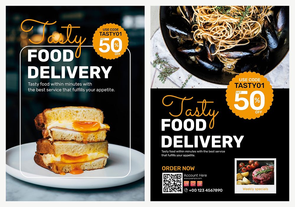 Food delivery poster template psd set