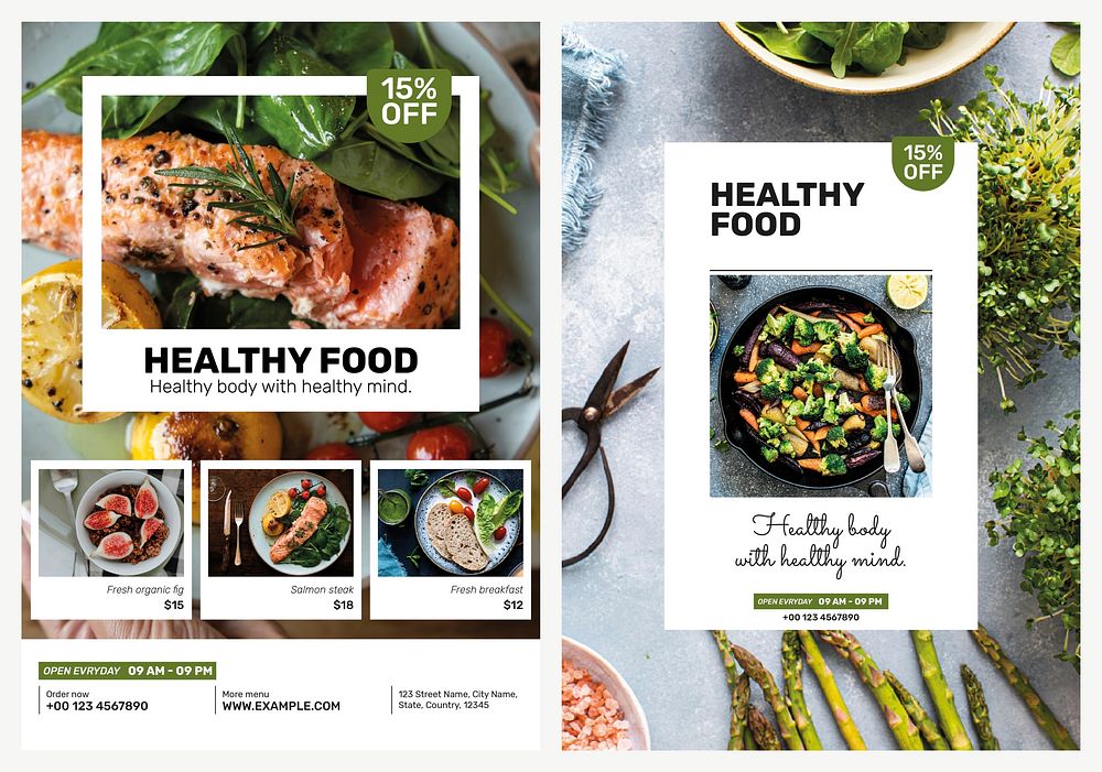 Healthy restaurant promotion template vector