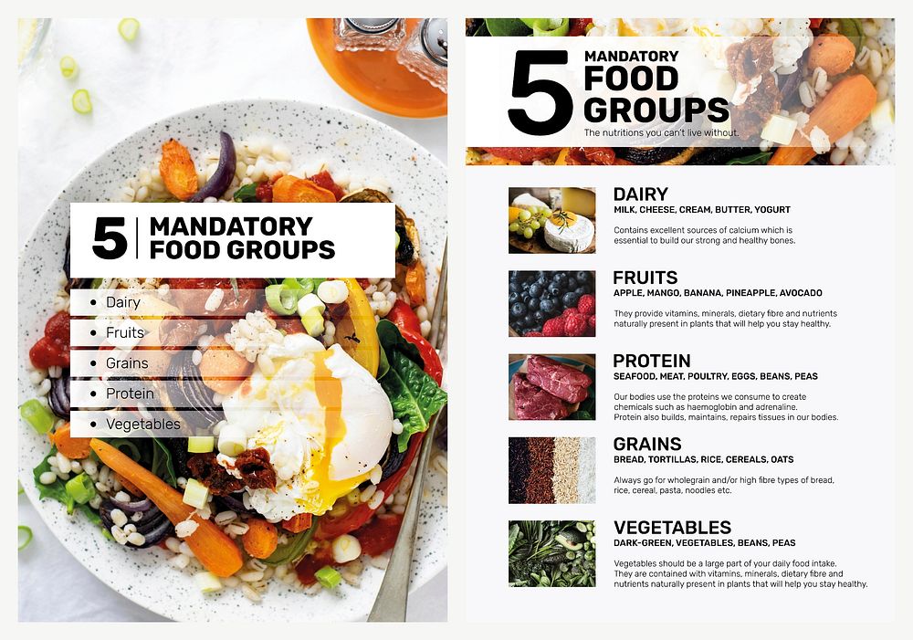 Food groups poster template psd set