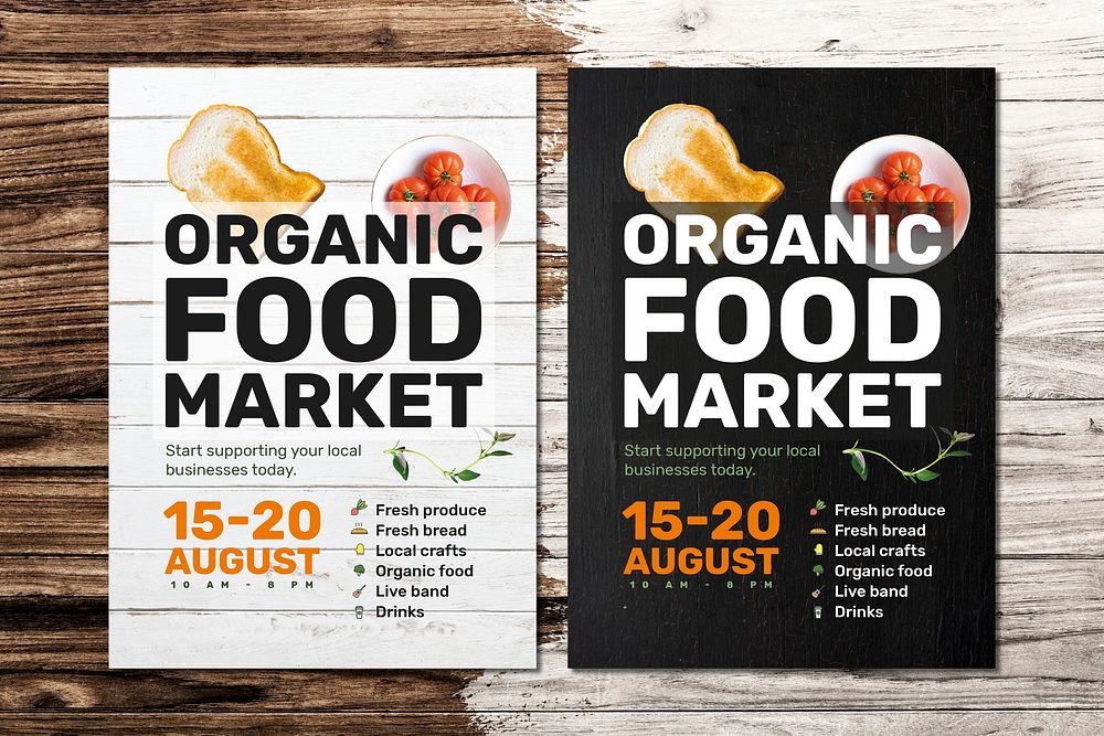 Food market poster template psd set