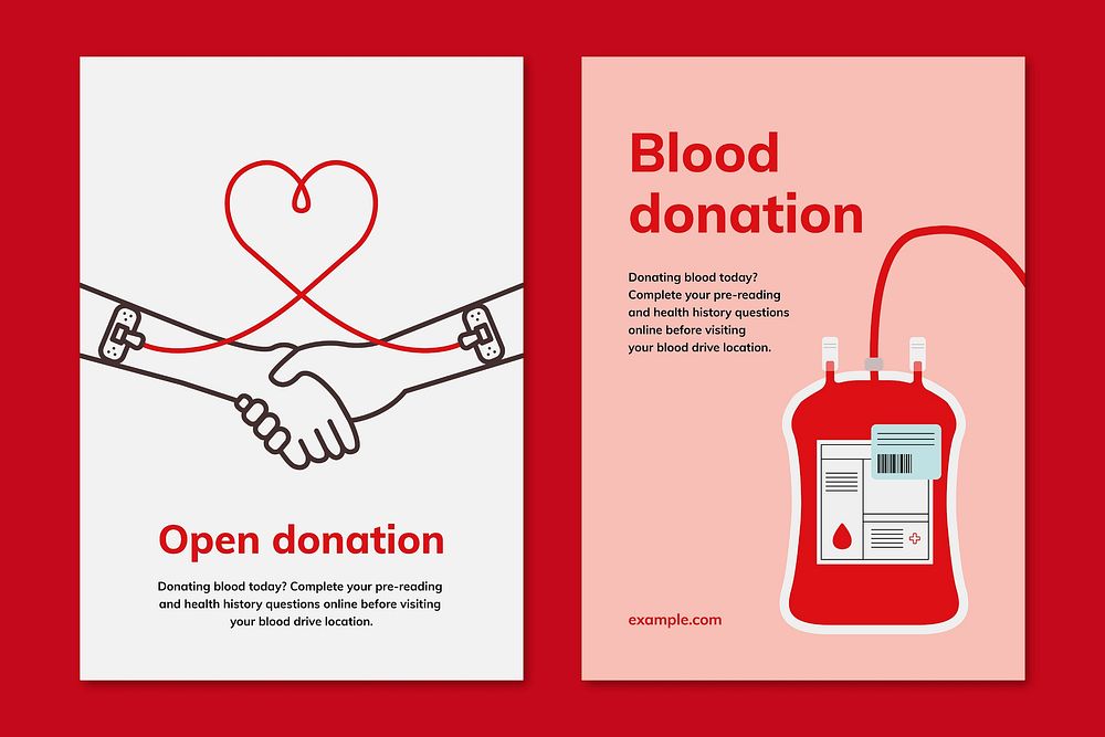 Blood donation campaign template psd ad poster in minimal style dual set