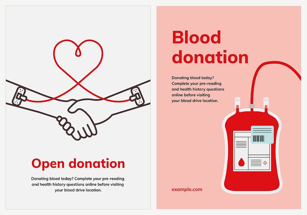 Blood donation campaign template vector ad poster in minimal style dual set