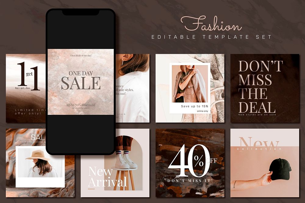 Fashion sale shopping template vector promotional aesthetic social media ad set