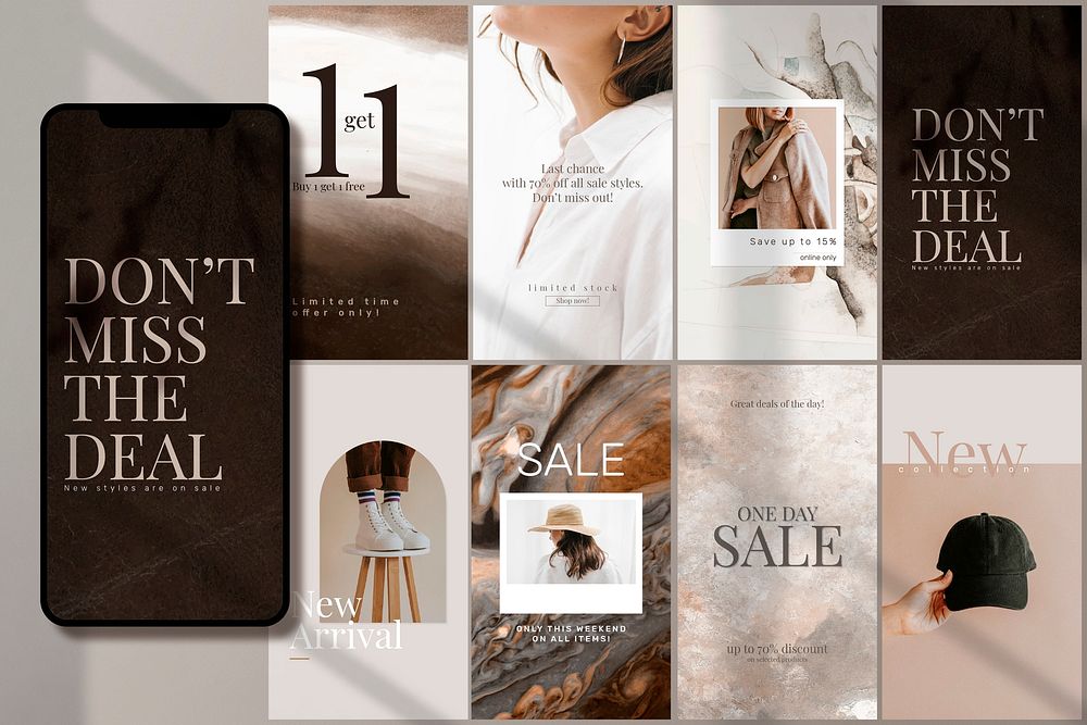 Fashion sale shopping template vector promotional social media story set