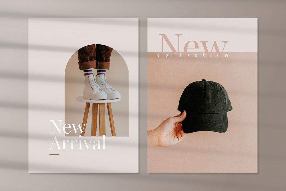 New arrival shopping template psd aesthetic fashion ad poster dual set