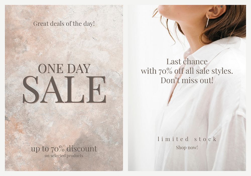 Fashion sale shopping template psd promotional aesthetic ad poster dual set