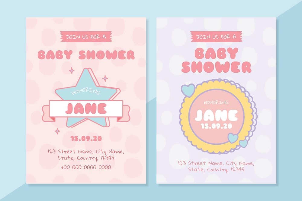 Cute baby shower invitation card templates vector