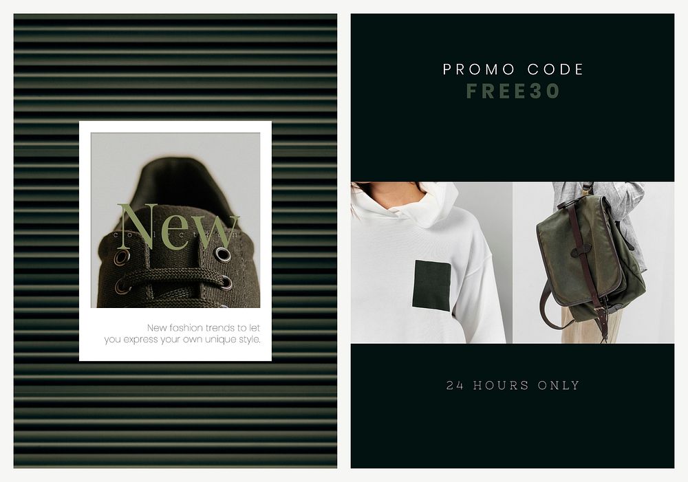 Unisex fashion sale template psd poster set in green and dark tone
