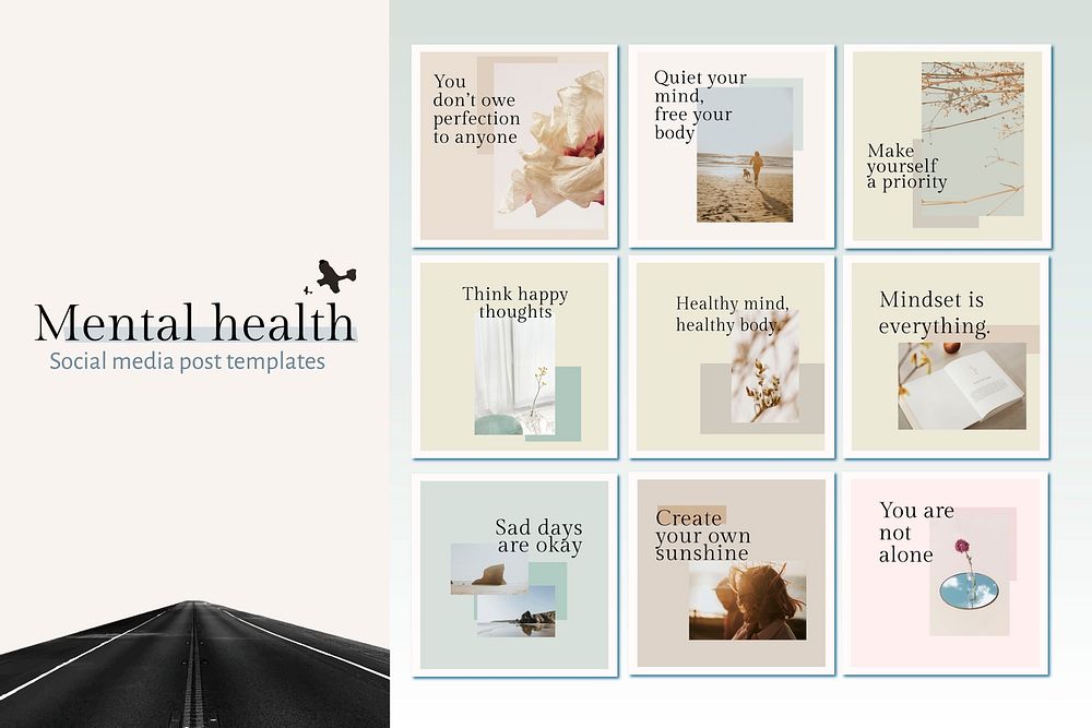 Mental health template vector set quote for social media post