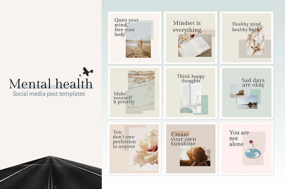 Mental health template psd set quote for social media post