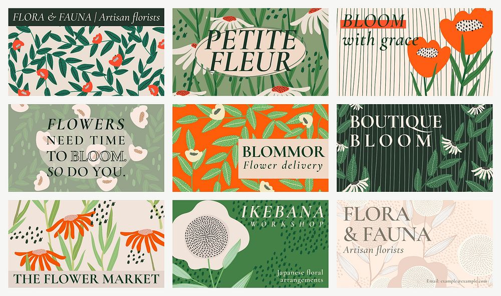 Retro floral patterned vector template set for blog banner