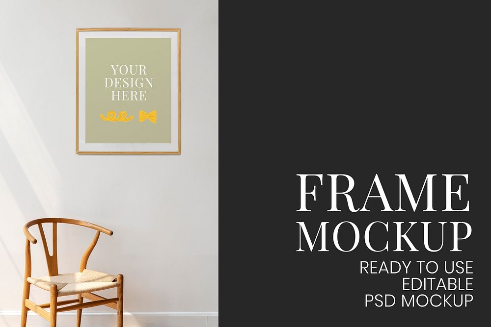 Wooden picture frame mockup psd on the wall home decor