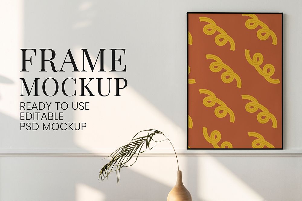 Minimal picture frame mockup psd on the wall home decor