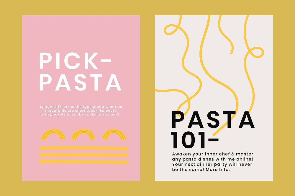 Cute pasta doodle template psd for food poster dual set