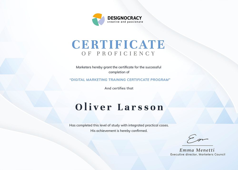 Certificate of proficiency template, modern professional design vector