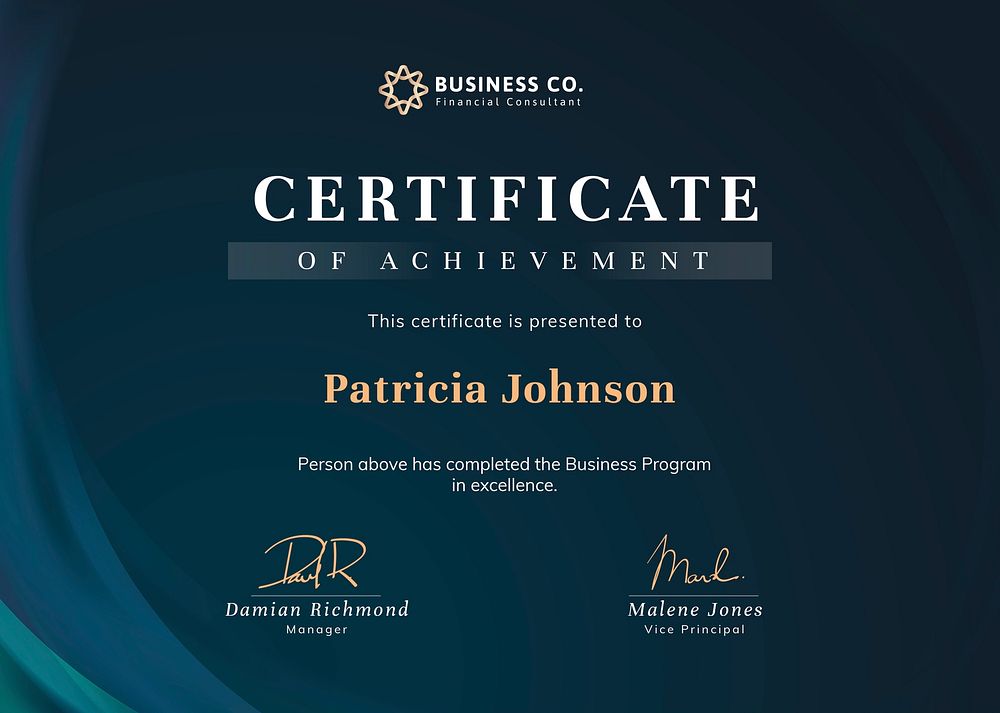 Blue achievement certificate template, modern business design psd