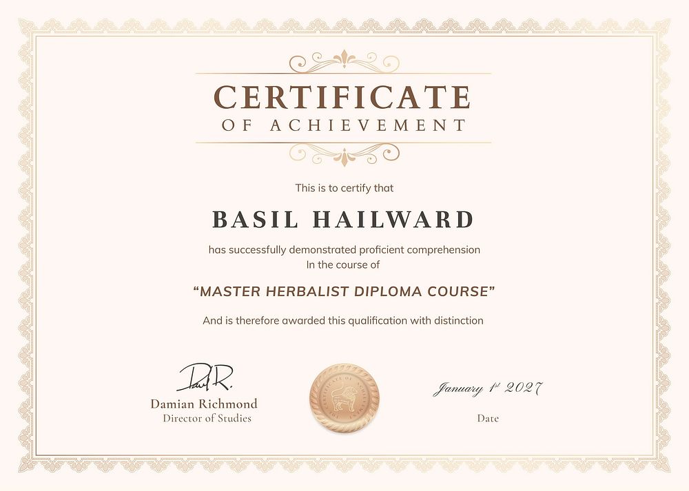 Vintage achievement certificate template vector, professional design in beige