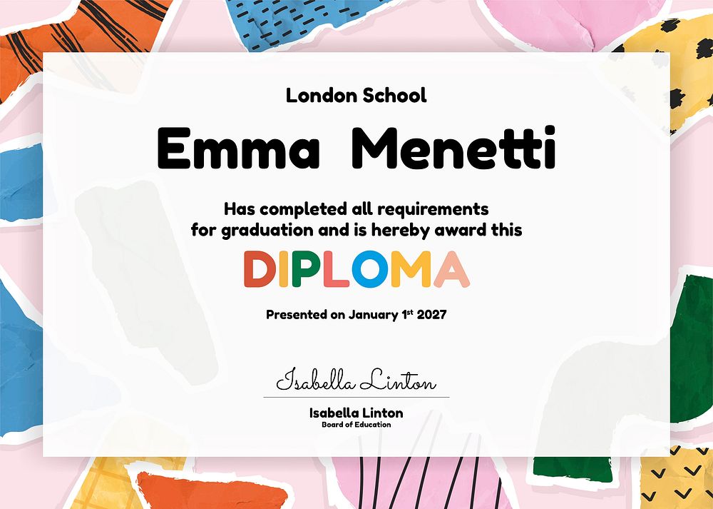 Colorful award certificate template, doodle abstract design for kids vector
