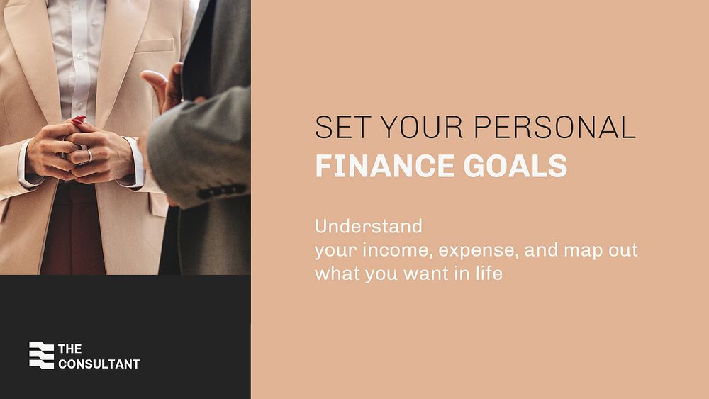 Finance goals Facebook cover template, business consulting, beige design psd