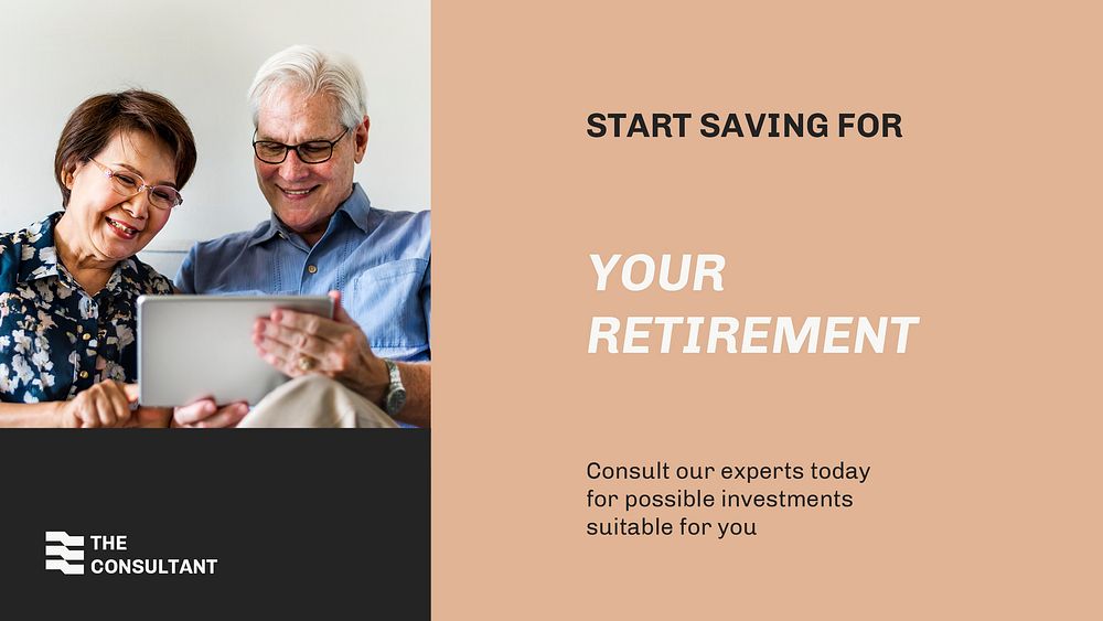 Retirement planning PowerPoint presentation template, financial consulting service, beige design psd