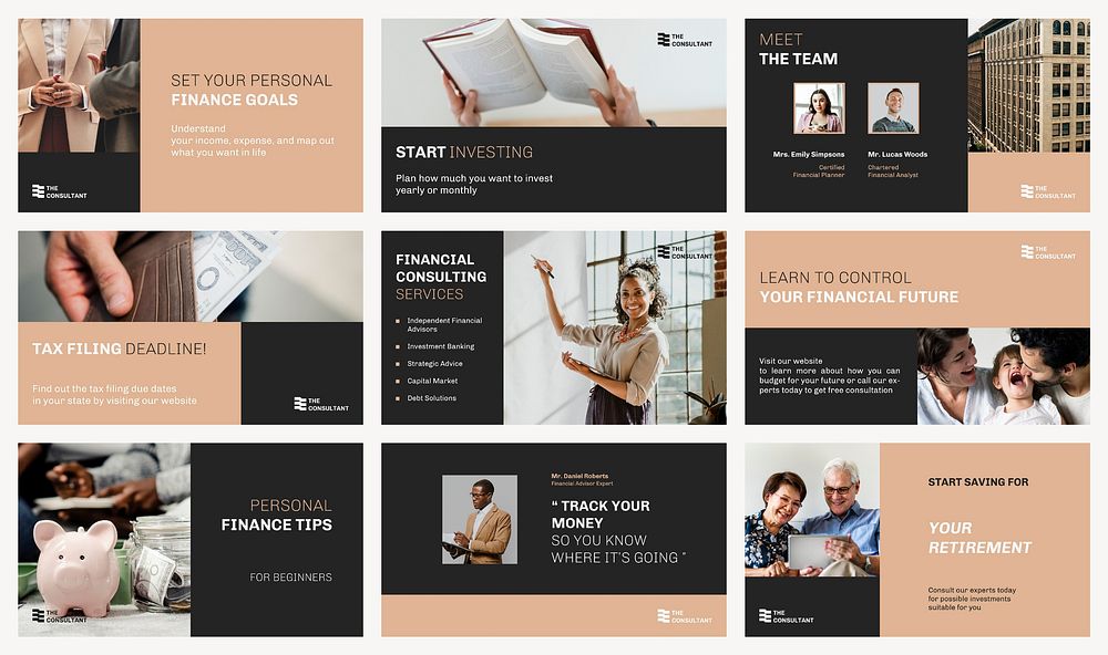 Tax consulting blog banner templates, financial advisor, beige design set vector
