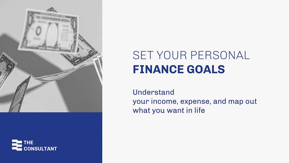 Finance goals blog banner template, business consulting psd
