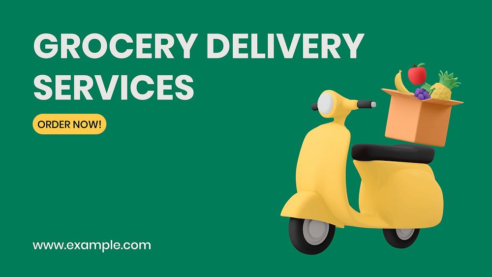 Grocery delivery blog banner template, ecommerce green design vector