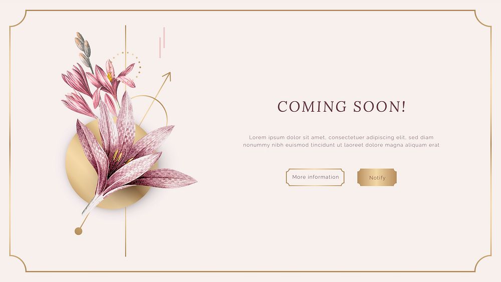 Pink floral coming soon announcement banner vector