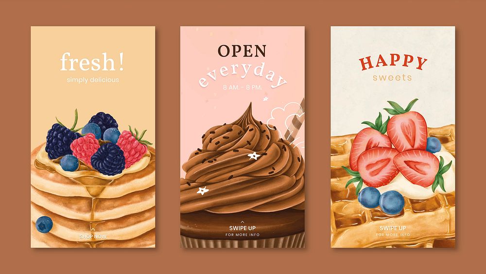 Hand drawn bakery Instagram story template collection vector