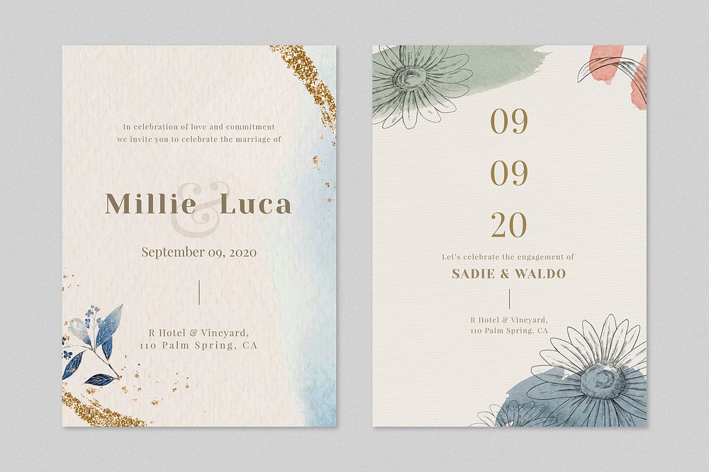 Beige wedding invitation card template vector set