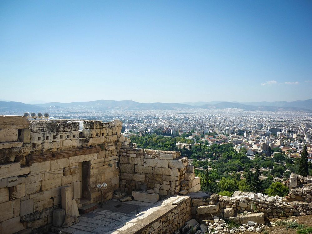 Looking out from Akropolis, Athens, Greece.
