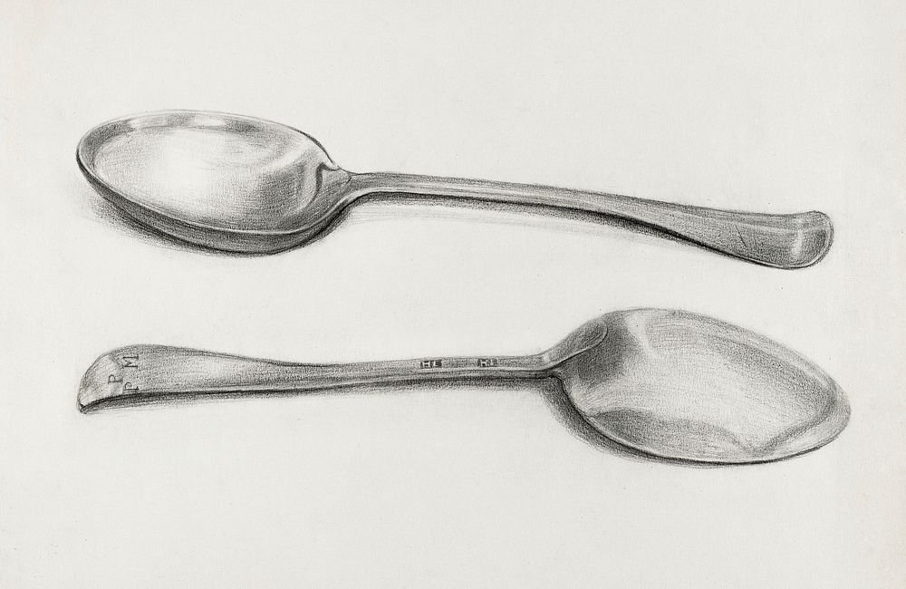 Two Silver Soup Spoons (ca.1936) by Nicholas Zupa. Original from The National Gallery of Art. Digitally enhanced by rawpixel.
