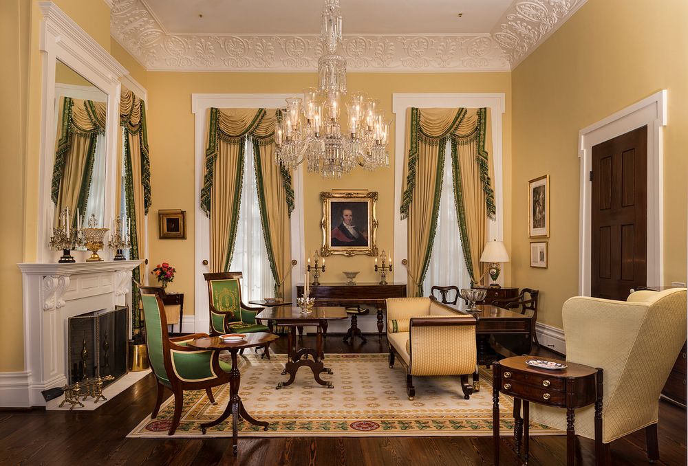 The Small Parlor in the northeast corner of the first floor in the 1856 section of the Texas Governor's Mansion in Austin.