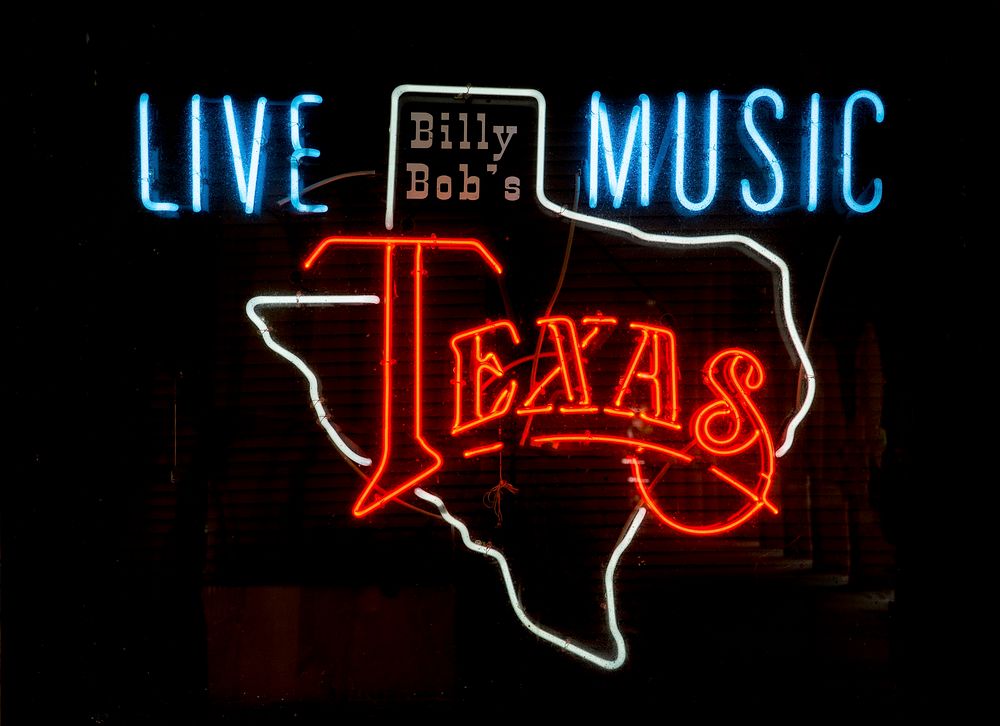 Neon sign outside a bar -- not Billy Bob's, which is a separate night club and dance hall nearby -- in the Stockyards…